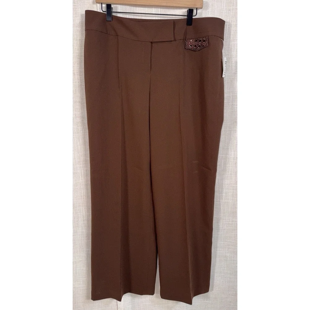 NEW JOHN MEYER Collection Women's‎ Suit Sz 18 Blazer Pants Brown Trousers Beaded